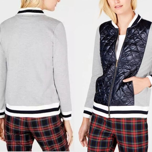 Tommy Hilfiger Women's Lush Life Casual Quilted Bomber Jacket Black/Gray S/P - Picture 2 of 13